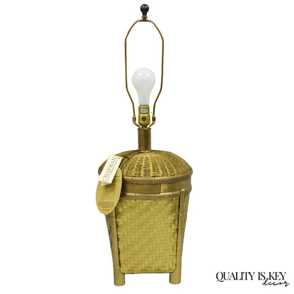 Vintage Chapman Hollywood Regency English Style Brass Woven Basket Table Lamp