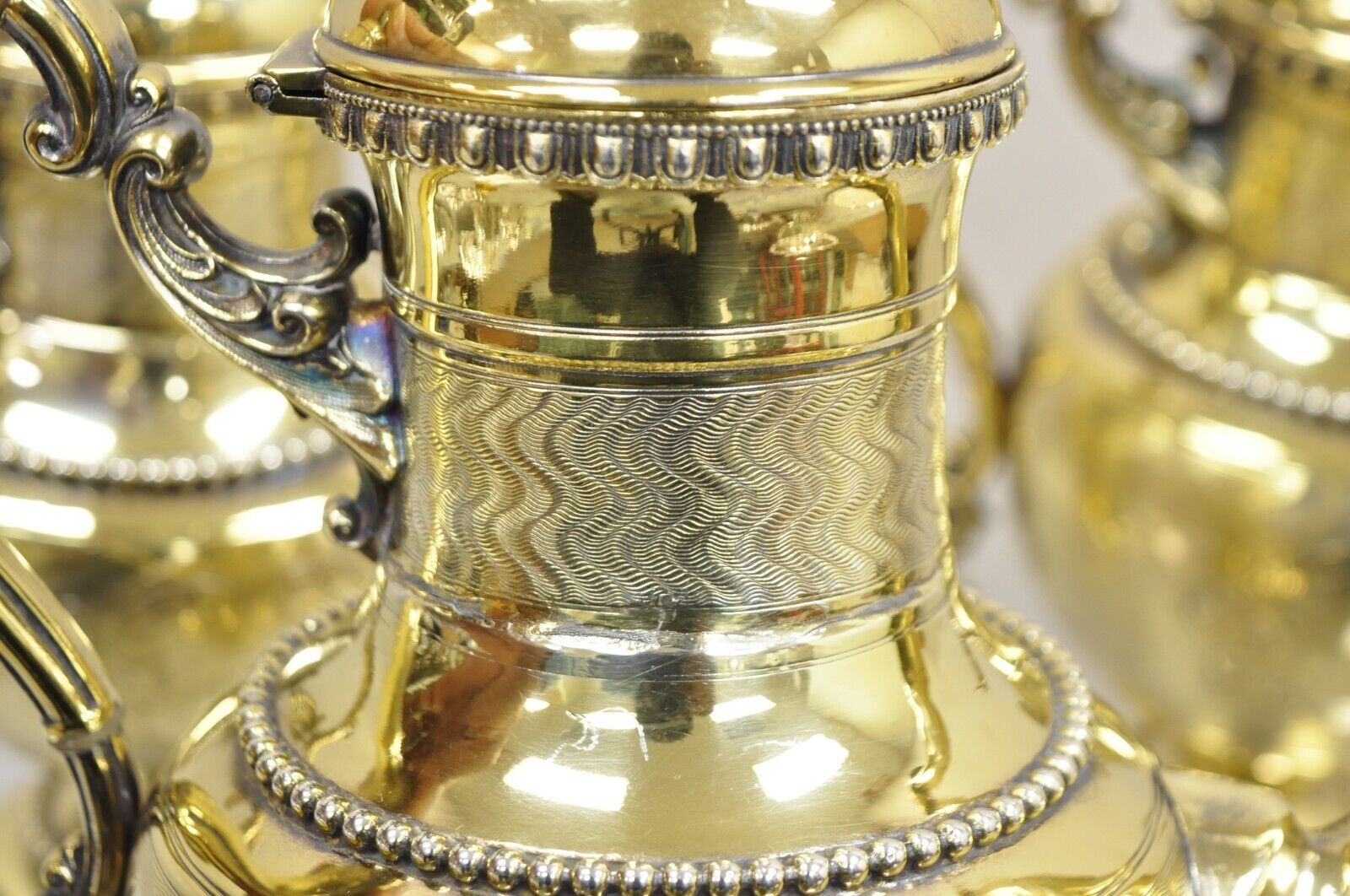 Meriden Victorian Gold Plated Ornate Tea Set w/ "PPW" Monogram - 5 Pc Set