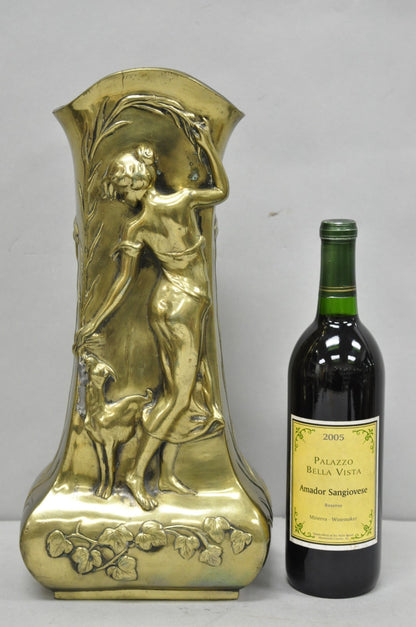 Antique Art Nouveau Chinese Gilt Bronze Nude Female Sculpture Statue 16" Vase