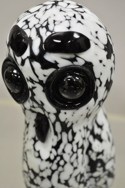 Vtg Italian Mid Century Heavy Art Glass Owl Figure Paperweight Black and White