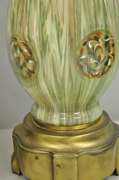 Vintage Mid Century Modern Italian Murano Green Blown Glass Table Lamps - a Pair