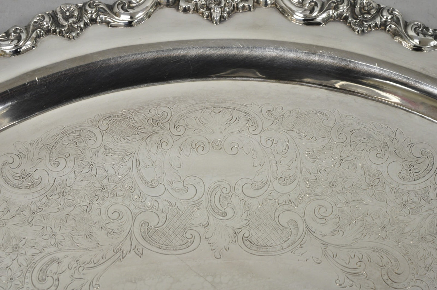 Vintage Poole 400 Lancaster Rose Oval Silver Plated Bar Serving Platter Tray
