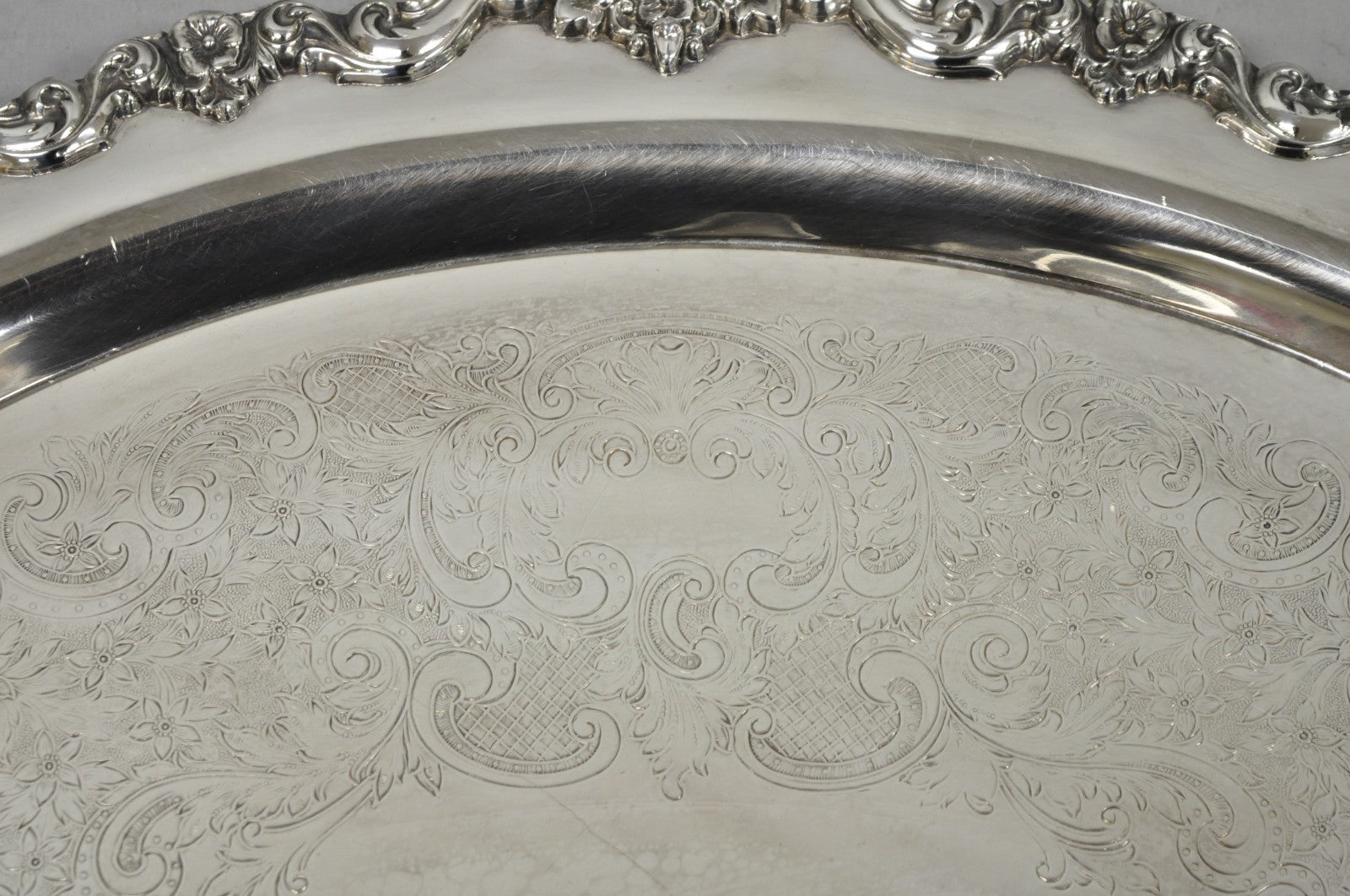 Vintage Poole 400 Lancaster Rose Oval Silver Plated Bar Serving Platter Tray