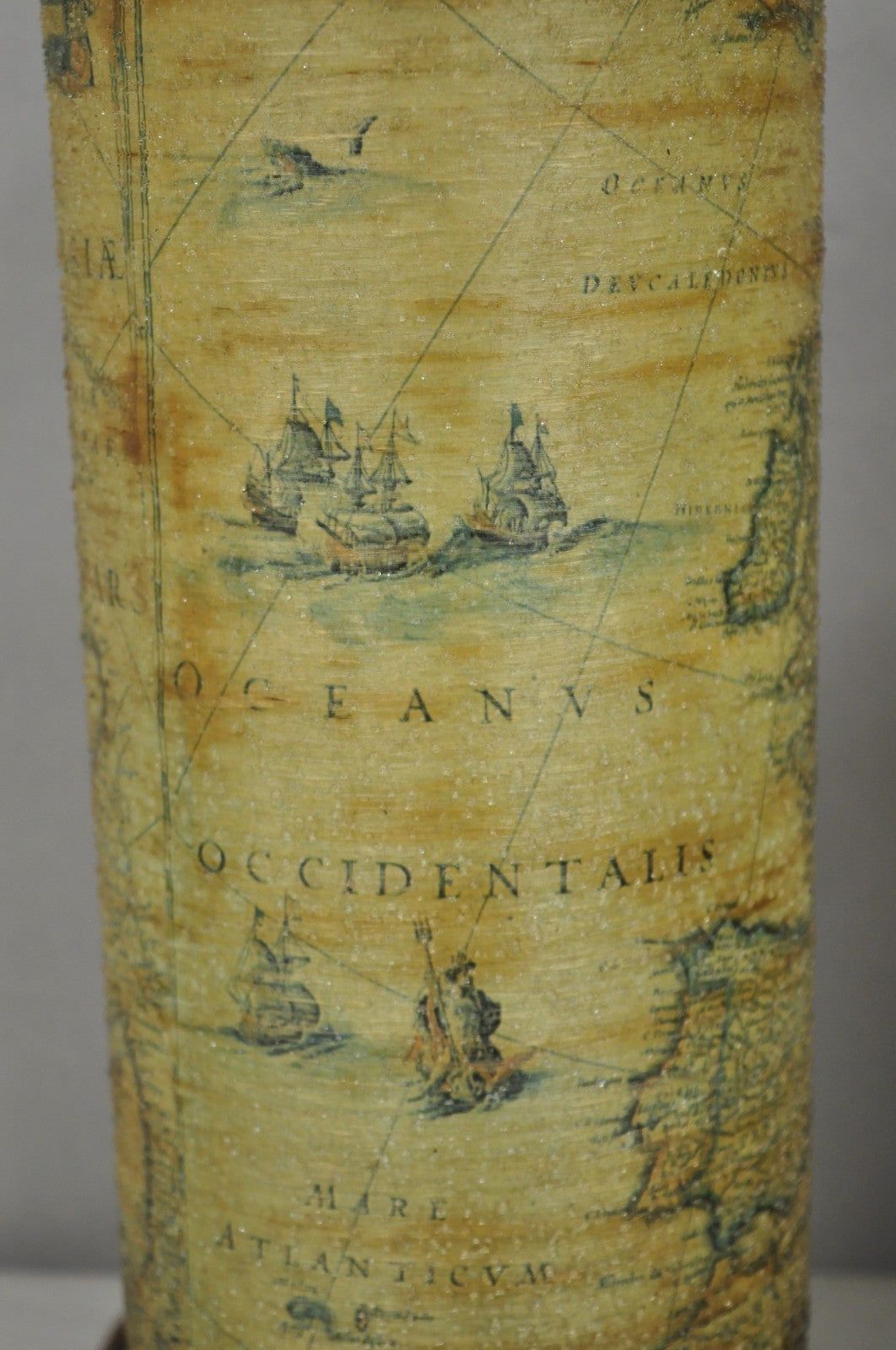 Vintage Regency Style European Old World Map Wrapped Cylinder Table Lamps - Pair