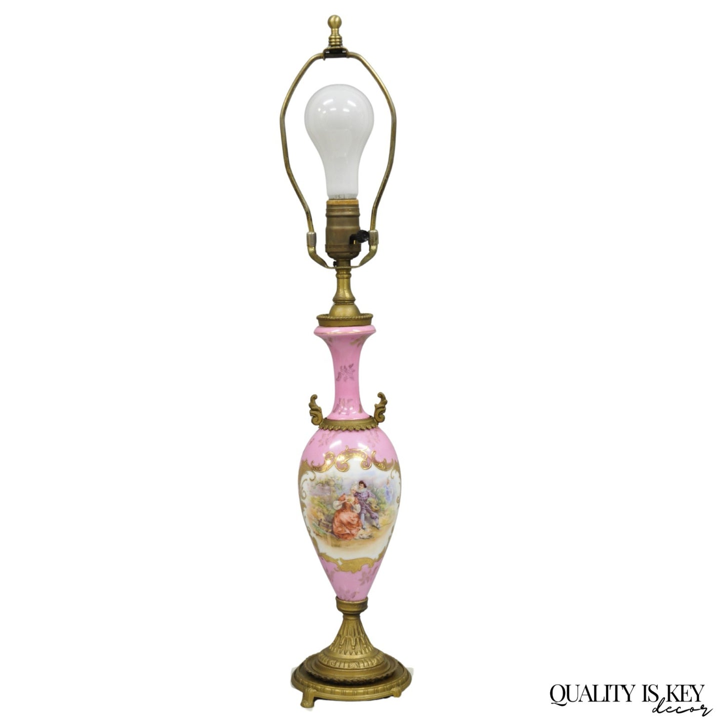 Antique French Victorian Pink Paris Porcelain Petite Urn Figural Table Lamp