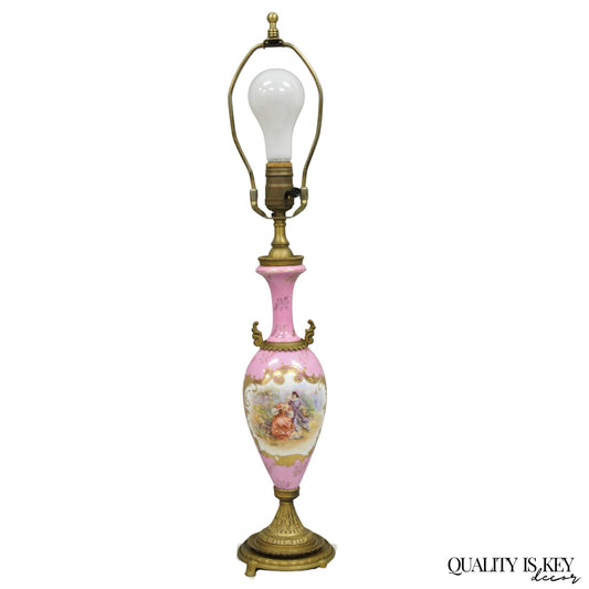 Antique French Victorian Pink Paris Porcelain Petite Urn Figural Table Lamp
