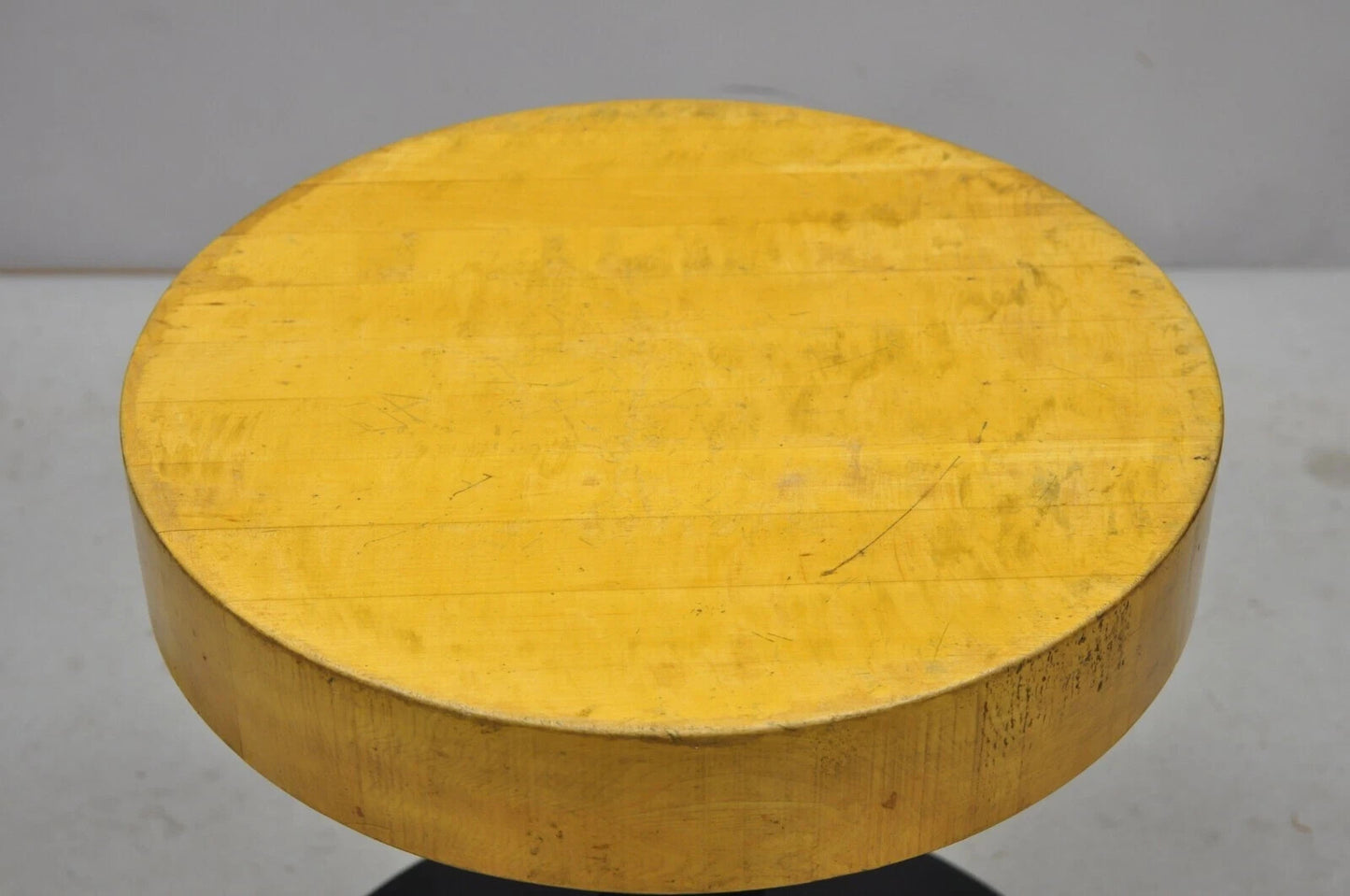 Vintage Industrial Round Butcher Block Wood 18" Cast Iron Pedestal Base Stool