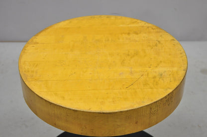 Vintage Industrial Round Butcher Block Wood 18" Cast Iron Pedestal Base Stool