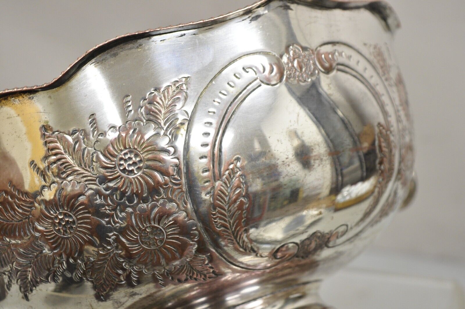 Antique English Regency Victorian Floral Repousse Lion Punch Bowl Ice Bucket