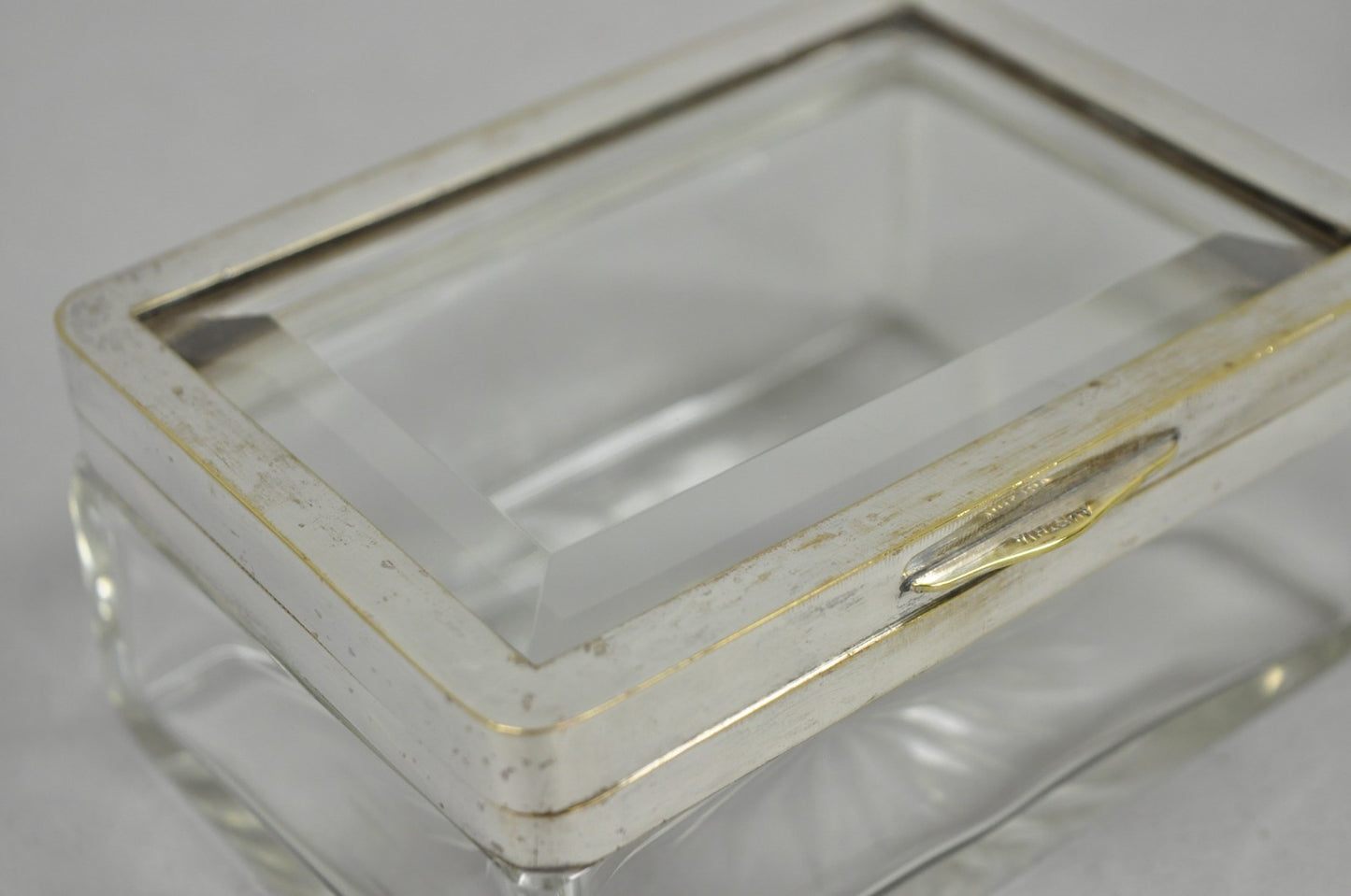 Art Deco Austrian Silver Plated Cut Glass Casket Trinket Box Set w/ Tray - 3 Pcs