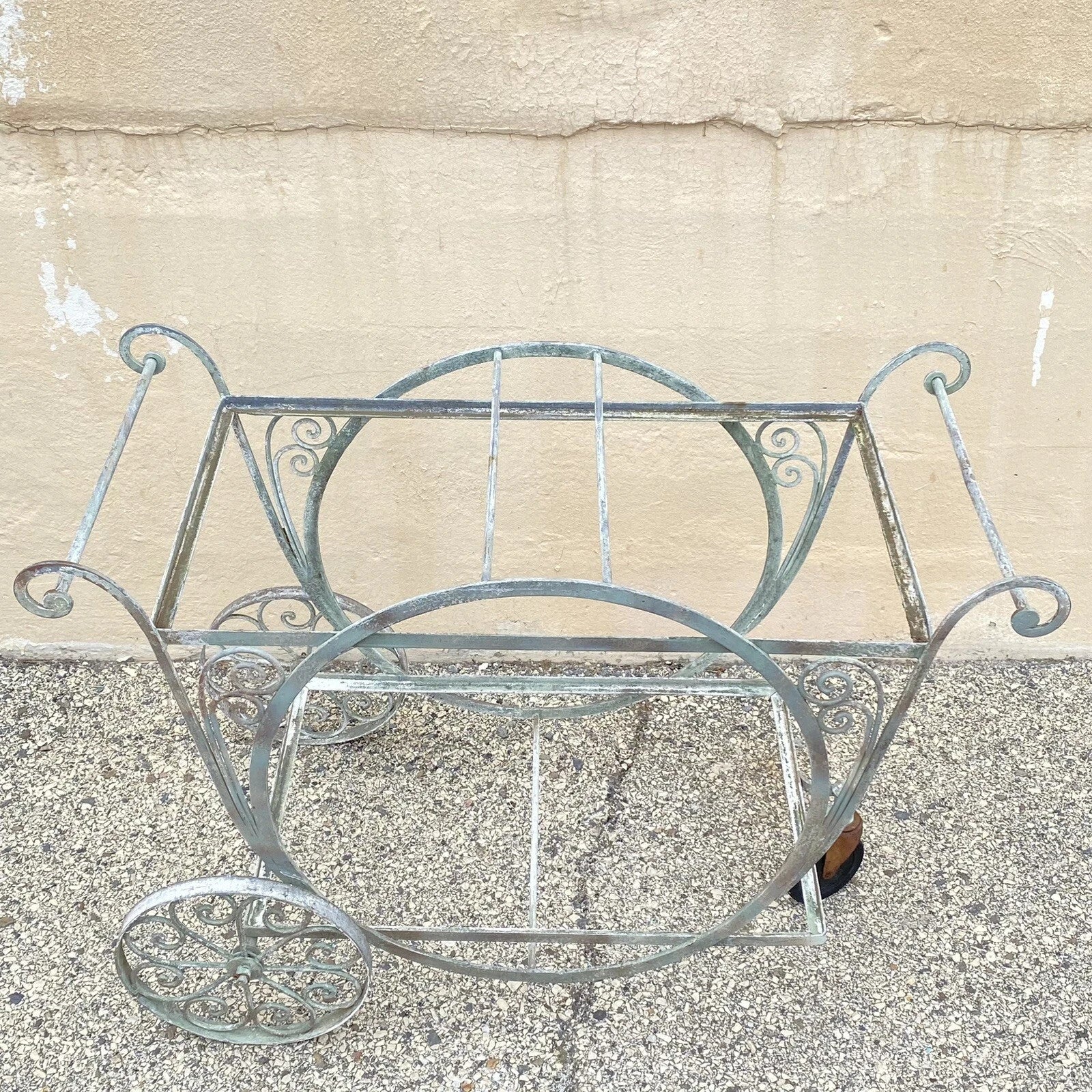 Antique Salterini Mt Vernon Wrought Iron Art Nouveau Patio Serving Bar Tea Cart