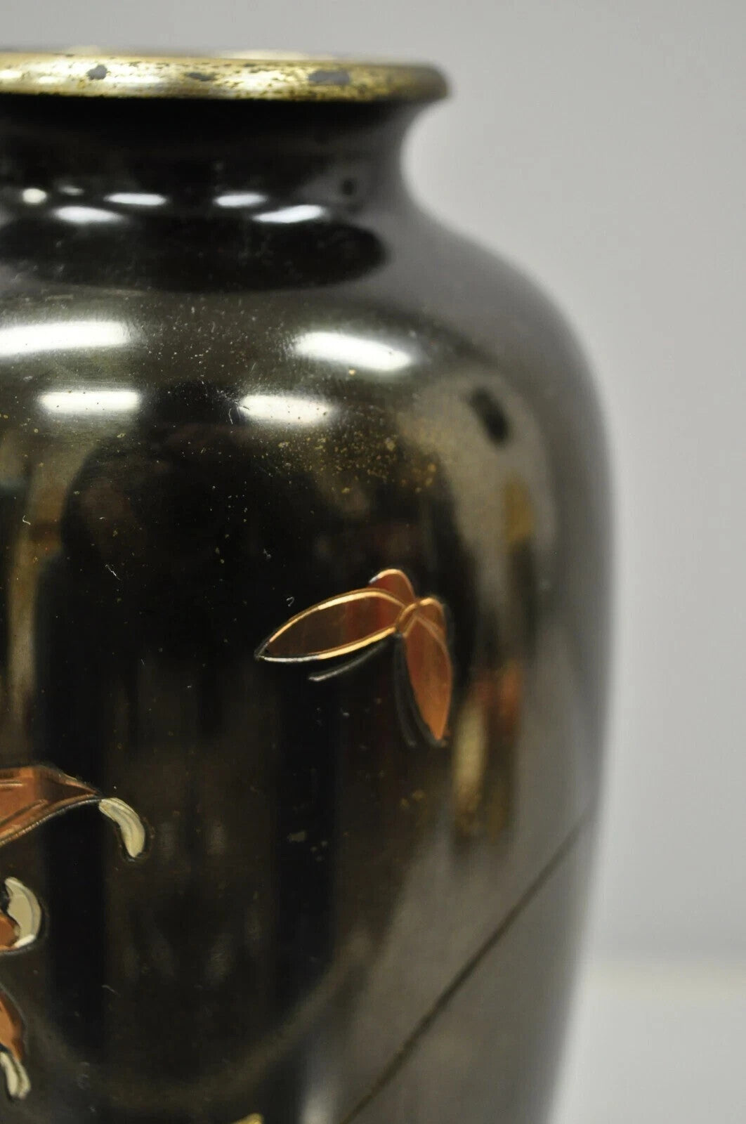 Vintage Chinese Oriental Bronze Metal Floral Engraved 8.5" Flower Vase