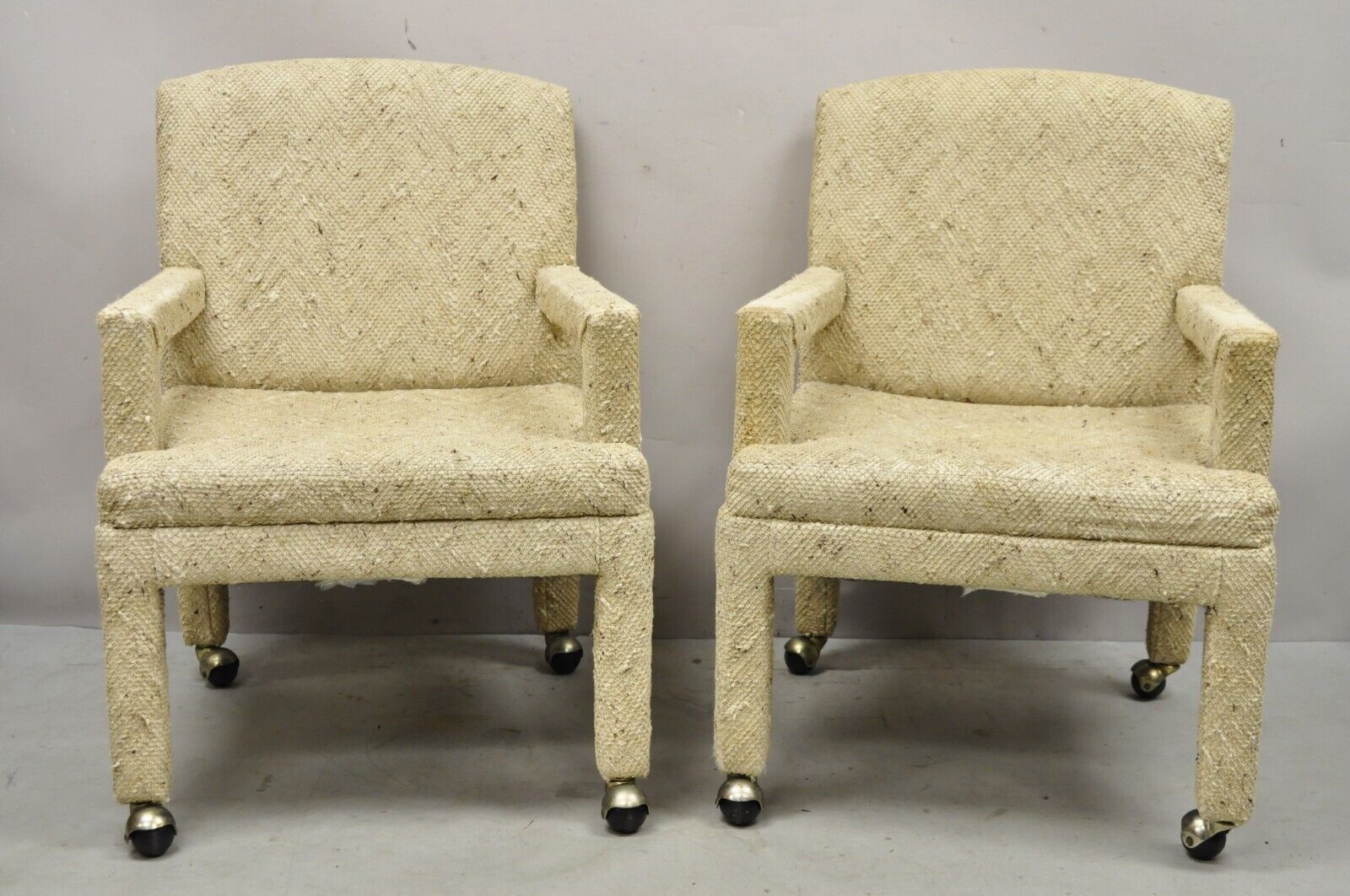Pair Vintage Bassett Furniture Fully Upholstered Parson Style Club Lounge Chairs