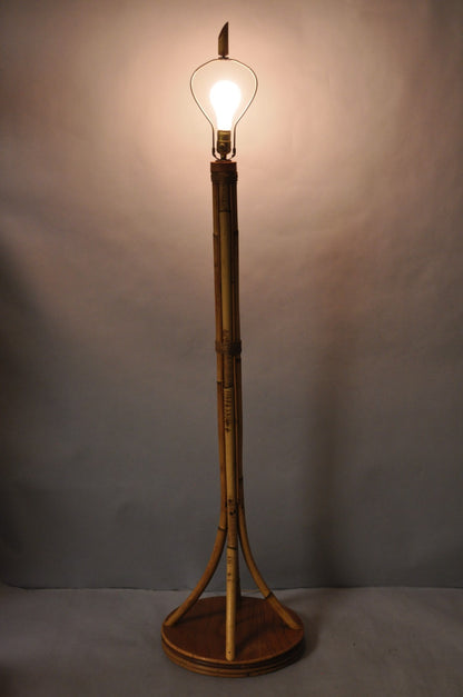 Vintage Mid Century Modern Wrapped Wooden Bamboo Tiki Room Pole Floor Lamp