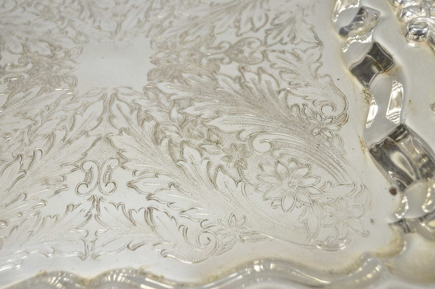 Vintage English Silver Mfg. Silver Plated Ornate Square Bar Serving Platter Tray