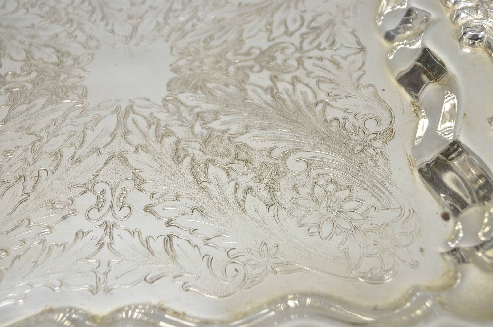 Vintage English Silver Mfg. Silver Plated Ornate Square Bar Serving Platter Tray