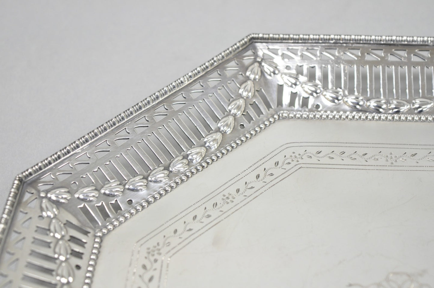 Antique Ellis Barker English Edwardian Silver Plated Octagonal Trinket Dish Tray