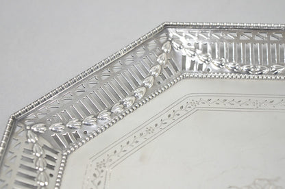 Antique Ellis Barker English Edwardian Silver Plated Octagonal Trinket Dish Tray