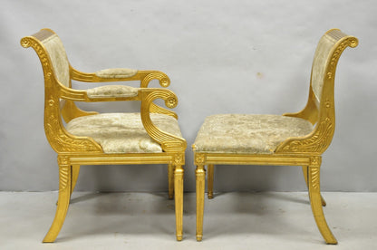 Neoclassical Regency Style Gold Carved Wood Dining Room Chairs - Set of 10