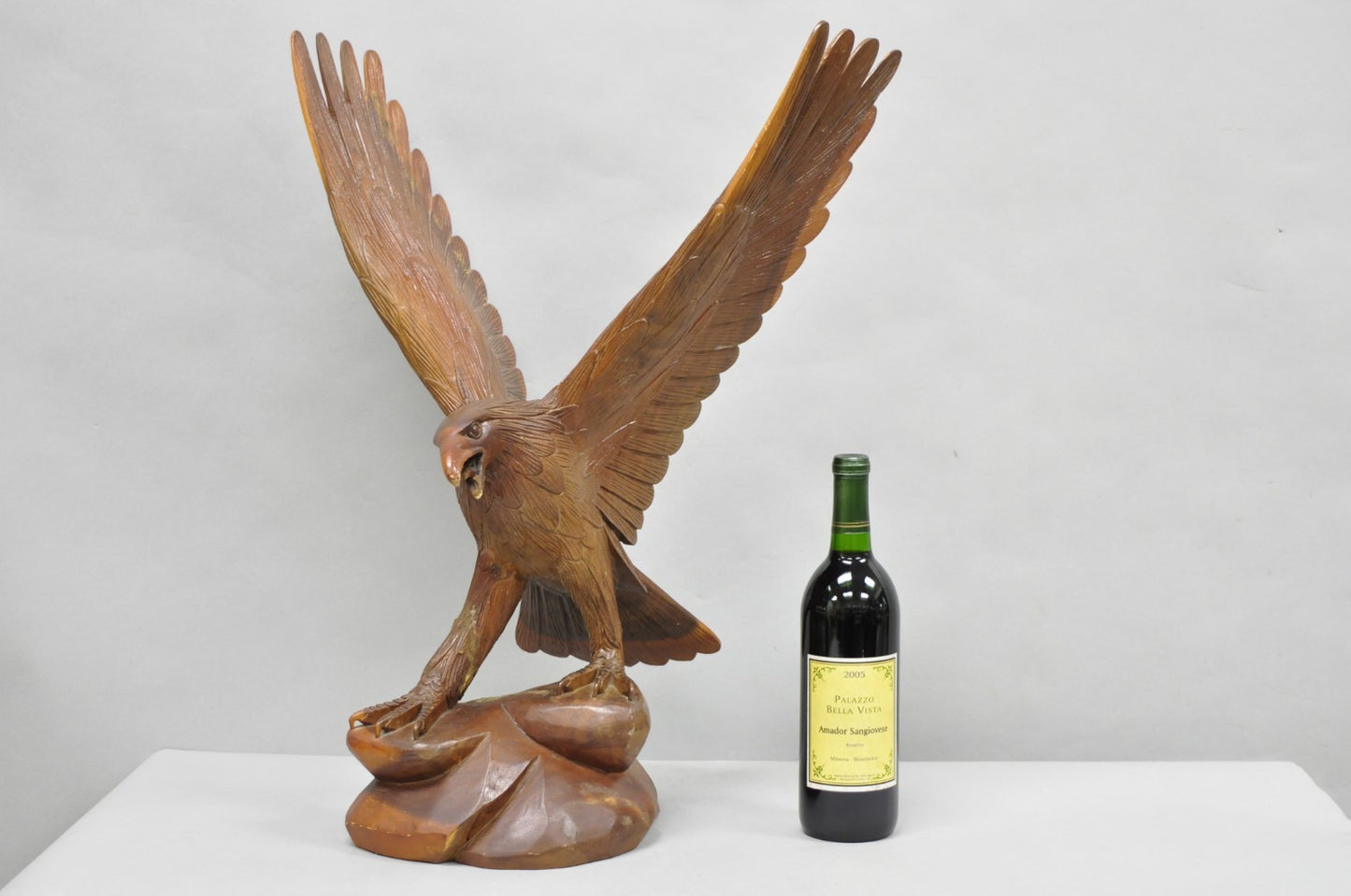 Vintage Black Forest 24" Hand Carved Wood Bald Eagle Figure Statue Sculpture