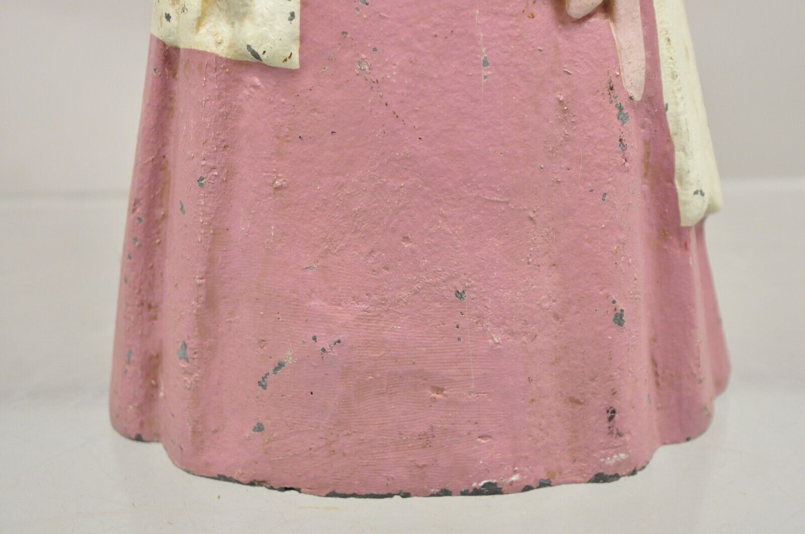 Antique Victorian Tall Cast Iron Painted Figural Woman Pink Dress Door Stop