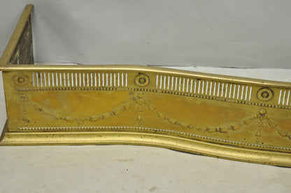Antique English Victorian Serpentine Drape & Bellflower Brass Fireplace Fender