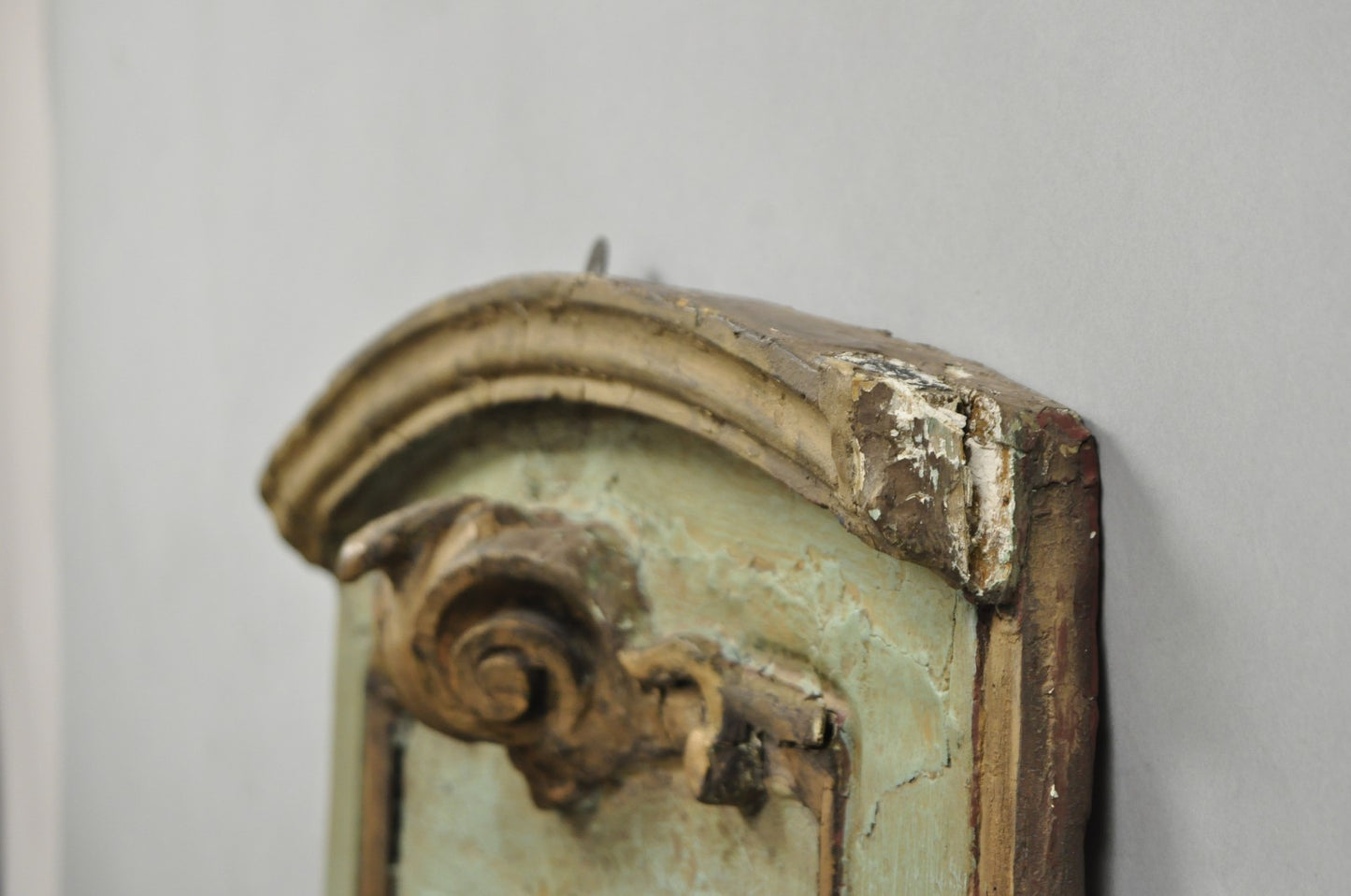 18th C French Louis XV Baroque Style Green Distress Painted Trumeau Wall Mirror