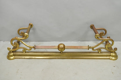 Antique Victorian Art Nouveau Patinated Brass Scrolling 51" Fireplace Fender