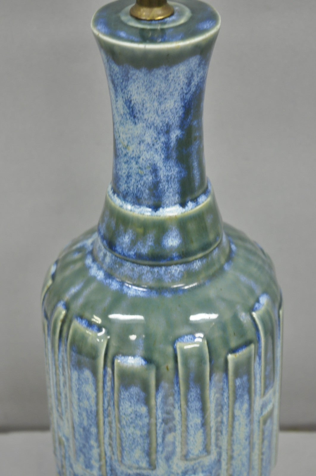 Vintage Mid Century Modern Blue & Green Drip Glaze Ceramic Pottery Table Lamp