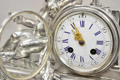 French Louis XV M Franjus Raison & Boyer Silver Plated Bronze Putto Mantel Clock