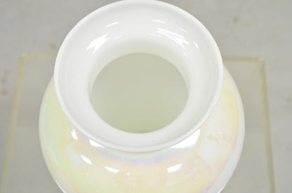 Vintage Pearlescent Opalescent White Iridescent Hand Blown Art Glass Flower Vase