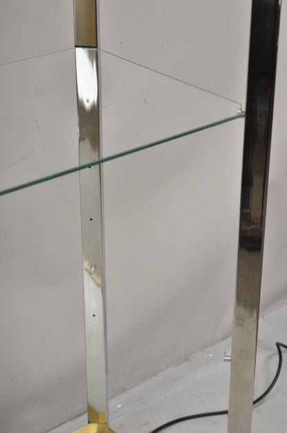 Vintage Illuminated Chrome and Brass Light Up Display Shelf Curio Etagere