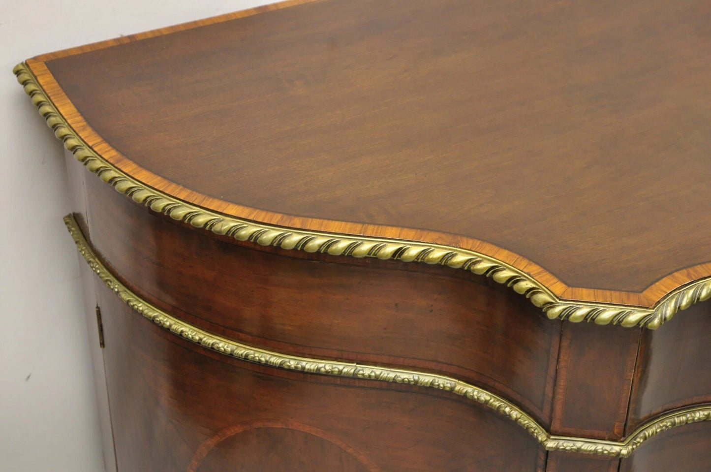 Antique French Louis XVI Style Mahogany Bow Front Bombe Buffet Commode Chest