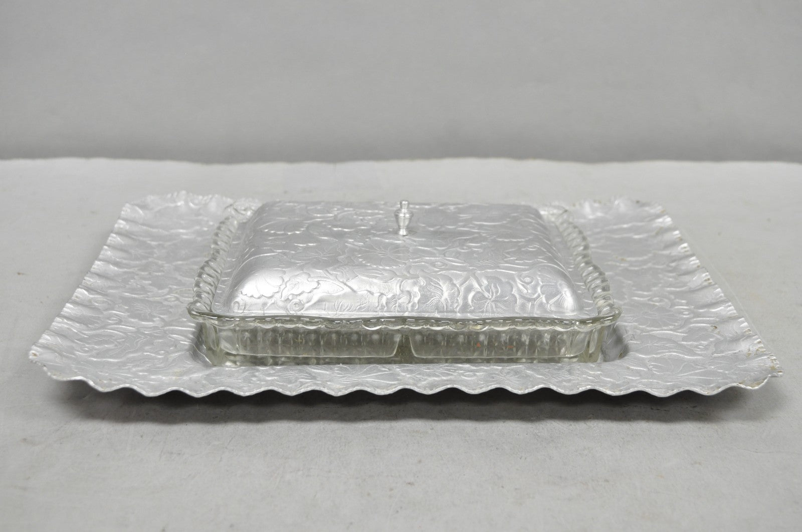 Vintage Art Deco Nouveau Hammered Aluminum Vegetable Relish Serving Platter Tray