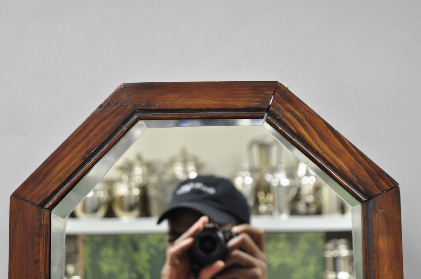 Antique Japanese Wood & Brass Small Low Kyodai Vanity Dressing Table with Mirror