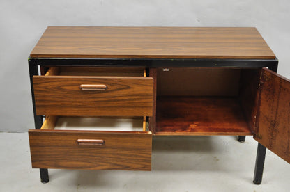 Vintage Mid Century Modern Faux Rosewood Laminate Steel Metal Credenza Cabinet
