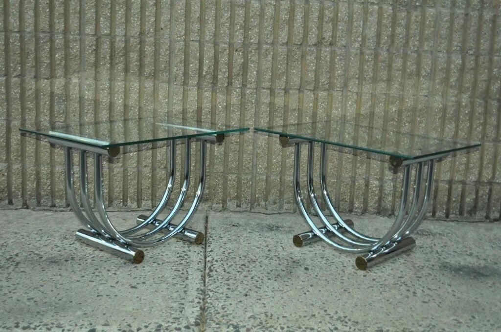 Vintage Mid Century Modern Romeo Rega Style Chrome Arch Side End Tables - a Pair