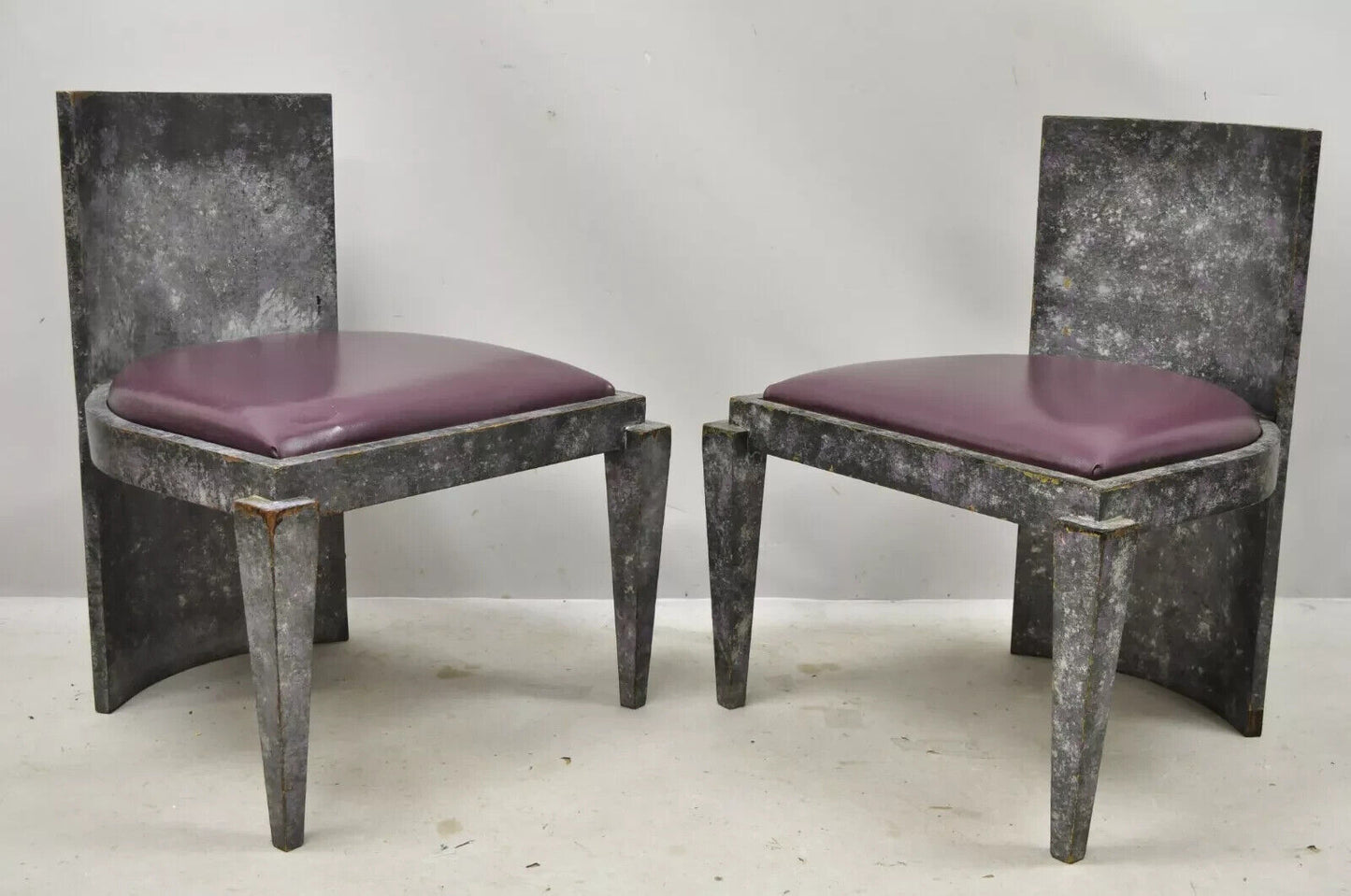 Vintage Postmodern Art Deco Purple and Gray Lacquer Game Chairs - a Pair