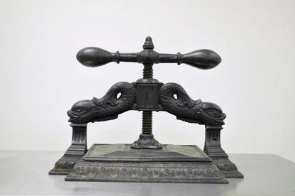 Antique 19th C. Cast Iron Classical Figural Dolphin Victorian Book Press