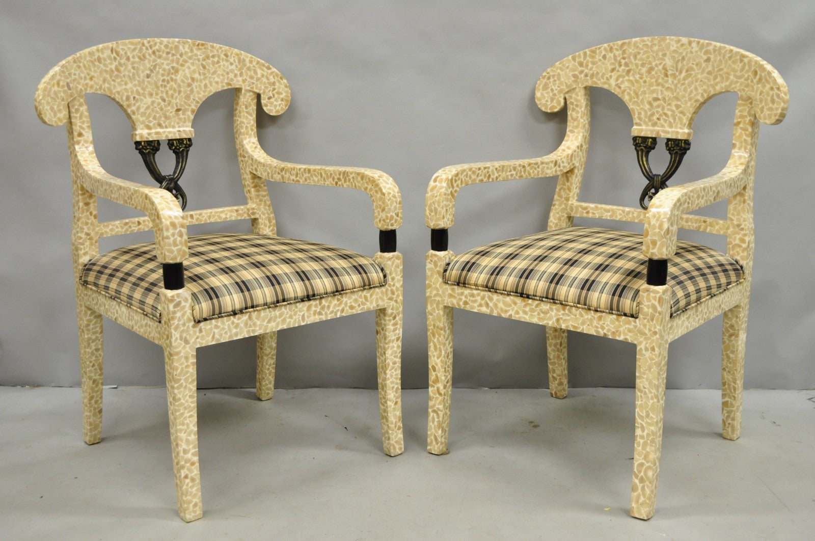 Enrique Garcel Tessellated Stone Inlay Regency Style Dining Chairs - Set of 6
