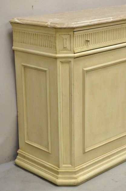 French Provincial Style Marble Top Cream Painted Sideboard Buffet Media Cabinet