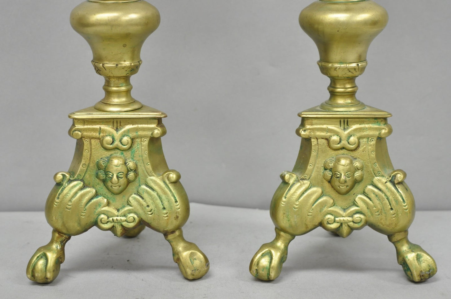 Vintage French Renaissance Brass Figural Candlestick Pricket Candleholder a Pair