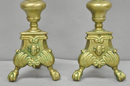 Vintage French Renaissance Brass Figural Candlestick Pricket Candleholder a Pair