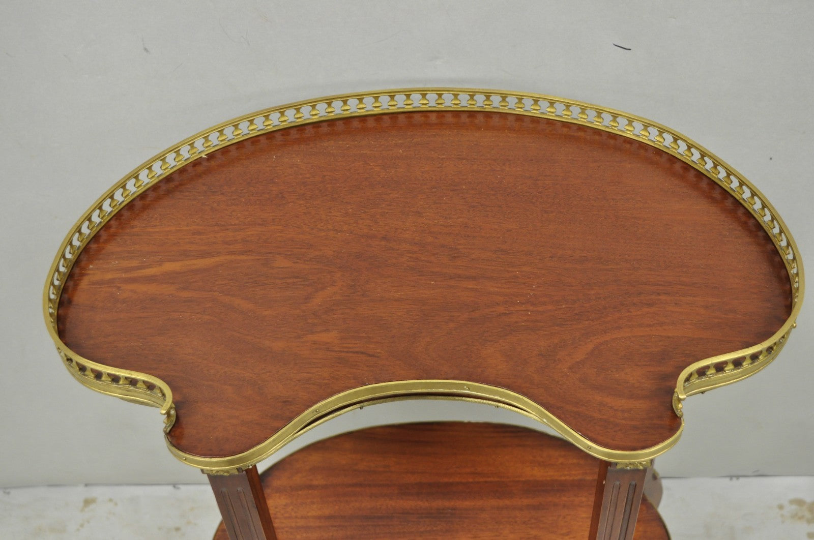 Vintage French Louis XV Style Mahogany Kidney Bean Side Table w/ Bronze Ormolu