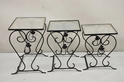 Vintage Salterini Wrought Iron Maple Leaf Garden Nesting Side Tables - Set of 3