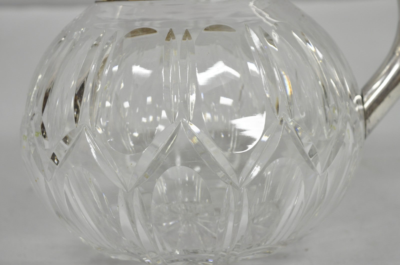 Victorian German Silver Plated Bulbous Cut Crystal Glass Lemonade Water Pitcher