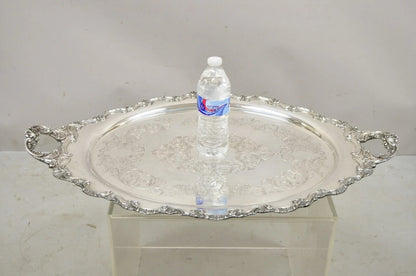 Antique English Victorian Silver Plated Large Oval Serving Platter Bar Tray