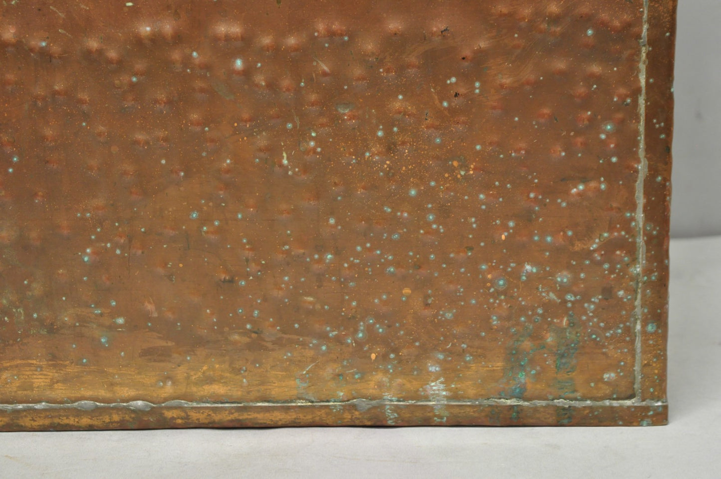 Antique French Country Primitive Copper & Wood Black Grain Painted Grain Bin