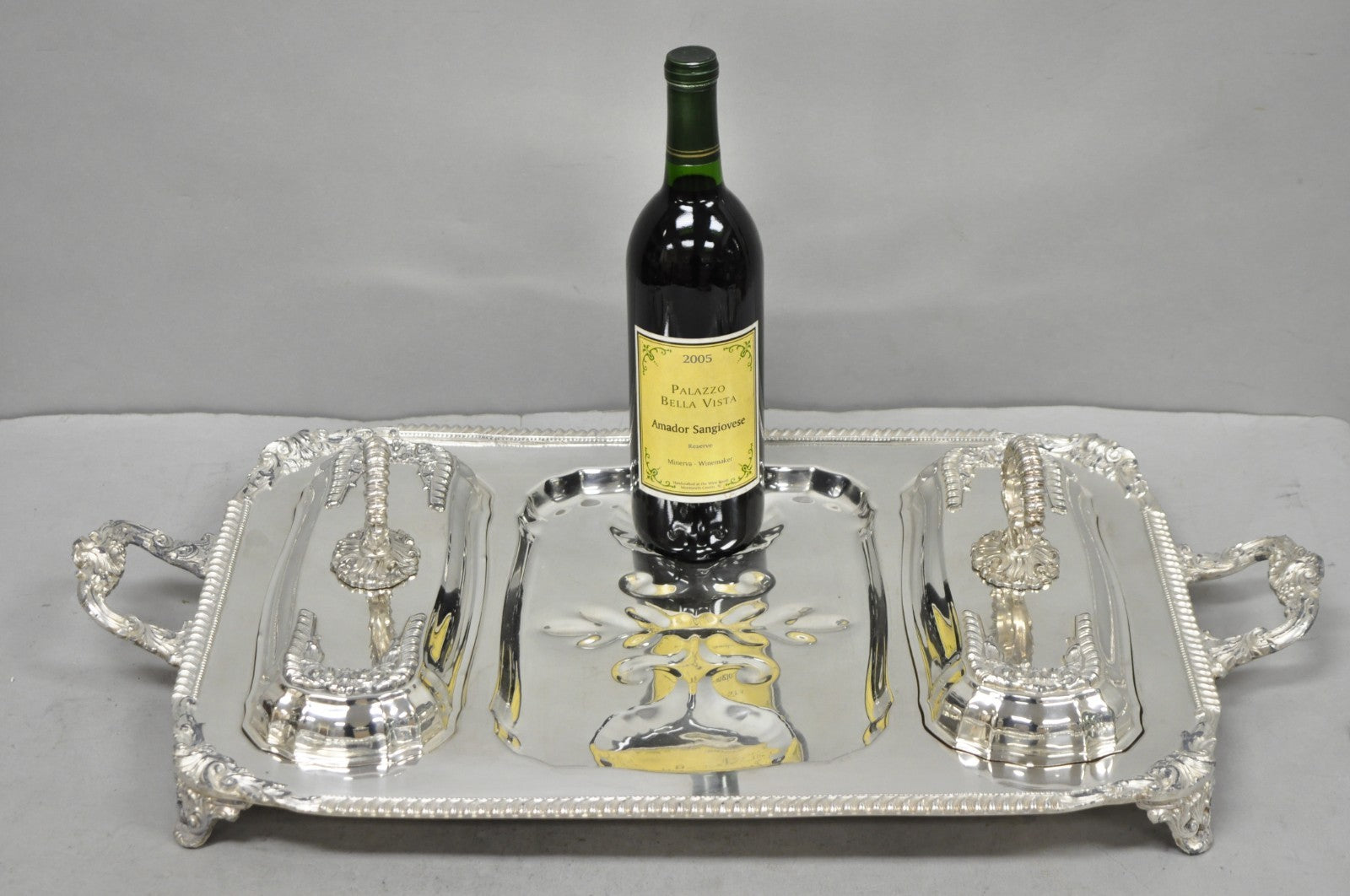 Vintage Victorian Silver Plated Meat Serving Platter Tray w/ Covered Dishes