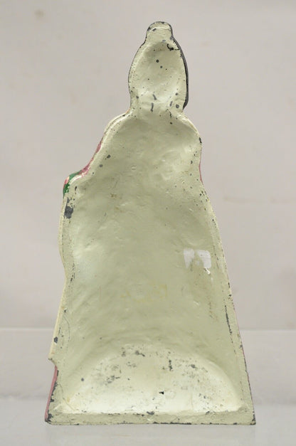 Antique Victorian Tall Cast Iron Painted Figural Woman Pink Dress Door Stop